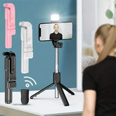 Portable Bluetooth Selfie Stick Tripod – Extendable Phone Holder with Remote & Fill Light