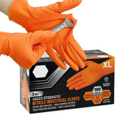 Heavy Duty Orange Nitrile Gloves – 8Mil Industrial Disposable with Diamond Grip