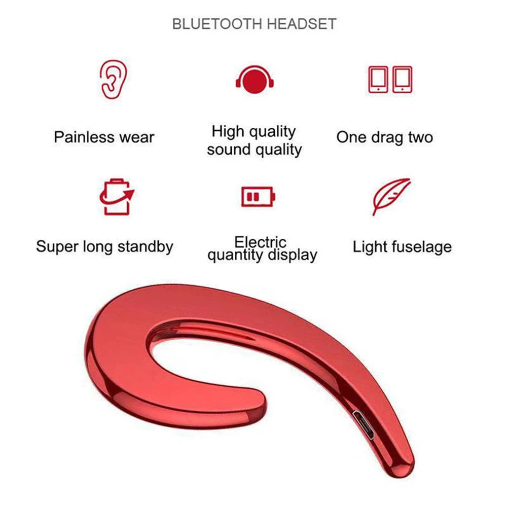 Universal Bone Conduction Earphone Wireless Bluetooth 4.2 Single Ear Hanging Sports Stereo Headset for Iphone 7 8 Laptop Tablet