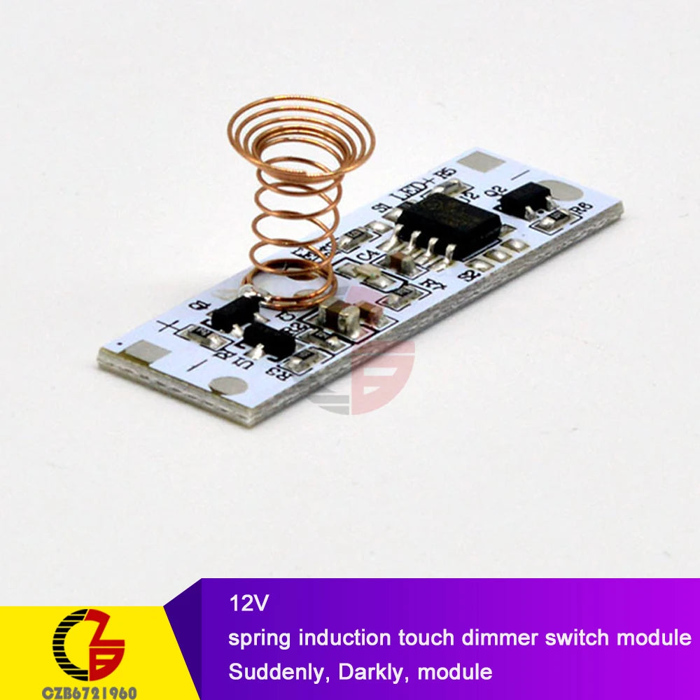 DC 12V Capacitive Touch Sensor Switch Coil Spring Switch LED Dimmer Control Switch 9-24V 30W 3A for Smart Home LED Light Strip