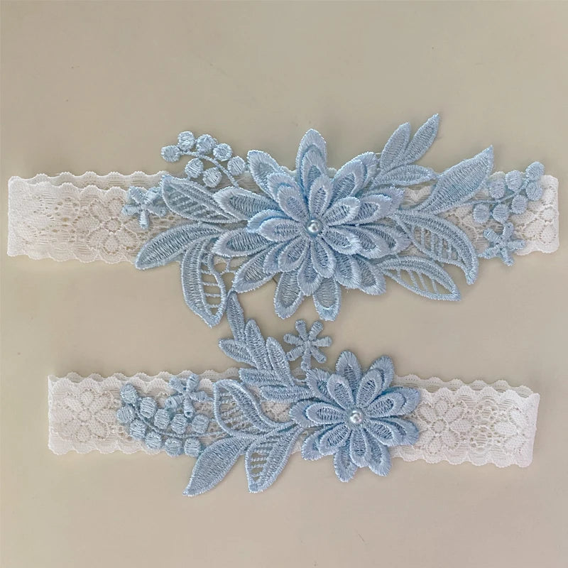 Bride Sexy Lace Flower Rhinestones Pearls Wedding Garter Belt Bridal Thigh Leg Garter Ring For Women Wedding Accessories