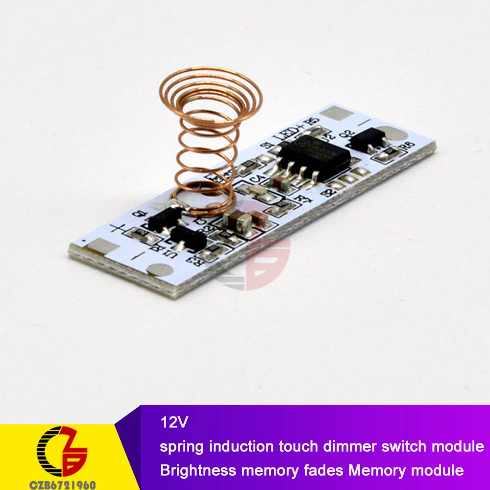 DC 12V Capacitive Touch Sensor Switch Coil Spring Switch LED Dimmer Control Switch 9-24V 30W 3A for Smart Home LED Light Strip