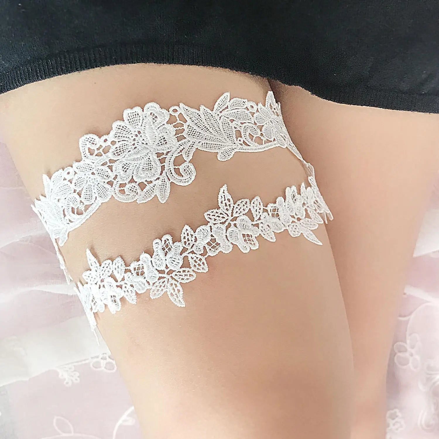 Bride Sexy Lace Flower Rhinestones Pearls Wedding Garter Belt Bridal Thigh Leg Garter Ring For Women Wedding Accessories