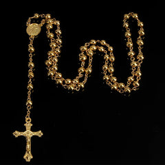 6mm Imitation Gold Rosary Necklace – Cross Pendant Beaded Chain ✝️✨