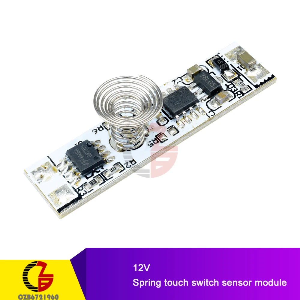 DC 12V Capacitive Touch Sensor Switch Coil Spring Switch LED Dimmer Control Switch 9-24V 30W 3A for Smart Home LED Light Strip