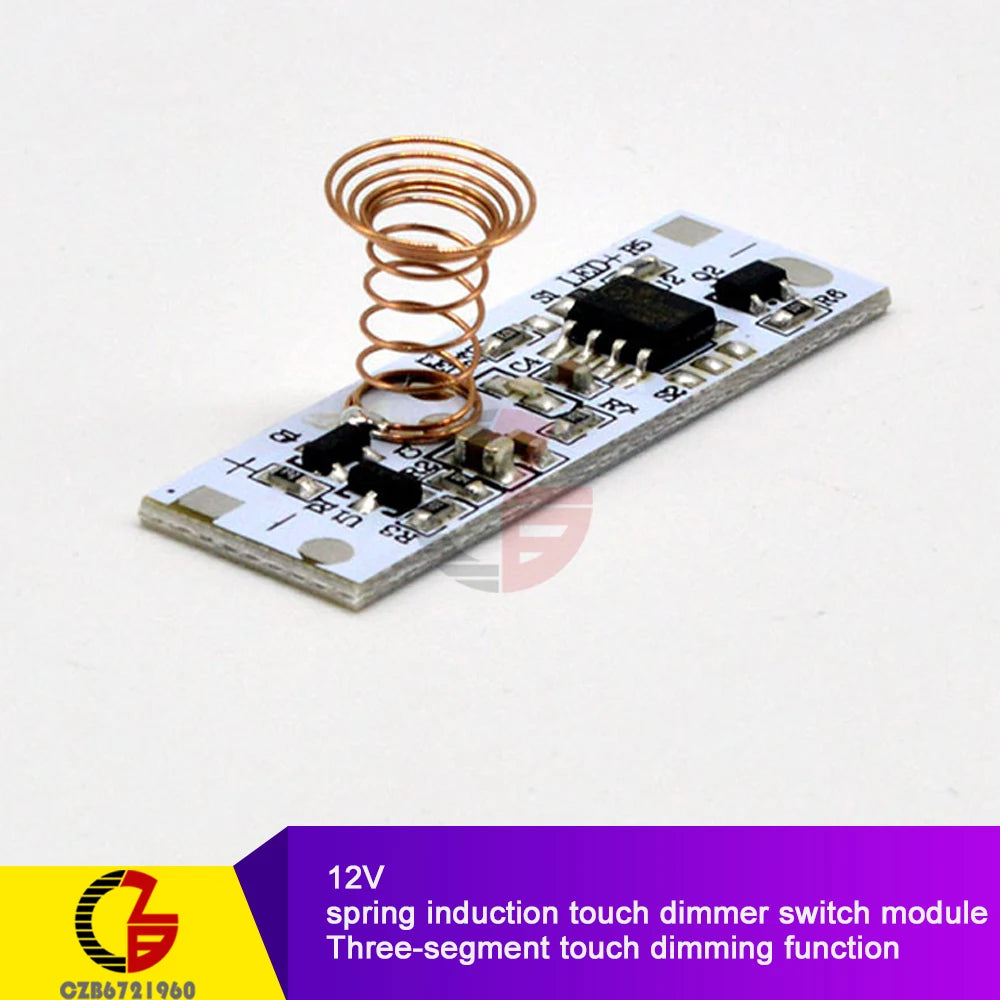 DC 12V Capacitive Touch Sensor Switch Coil Spring Switch LED Dimmer Control Switch 9-24V 30W 3A for Smart Home LED Light Strip