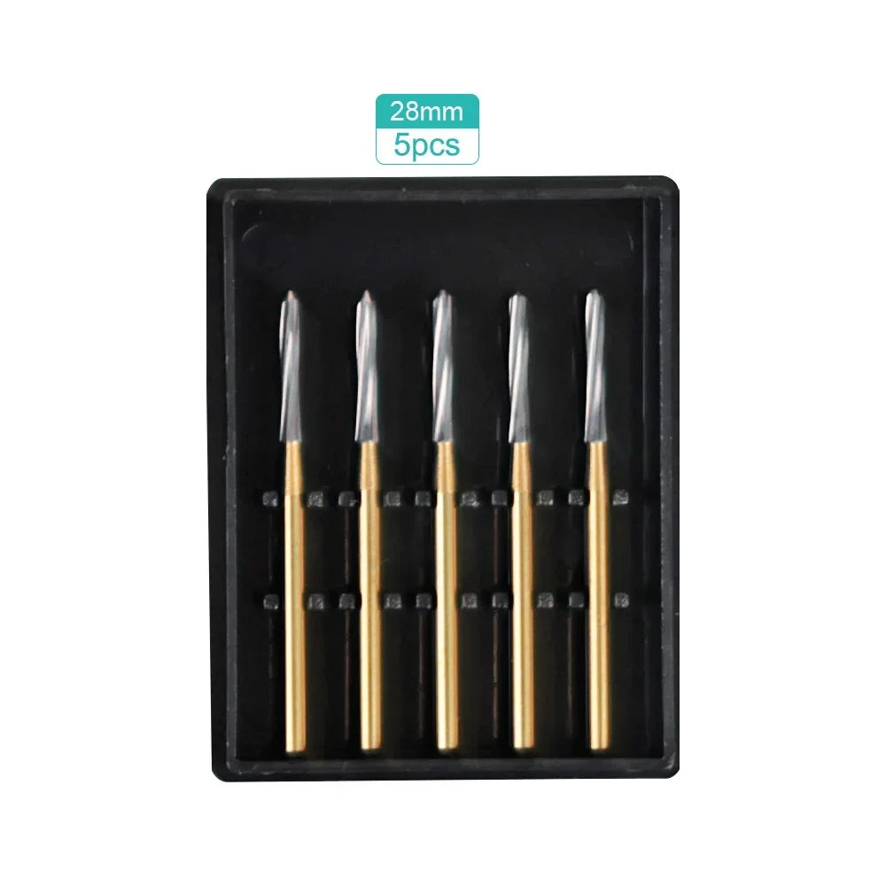 5pcs Dental Endo Z Burs – Tungsten Carbide, 21/25/28mm