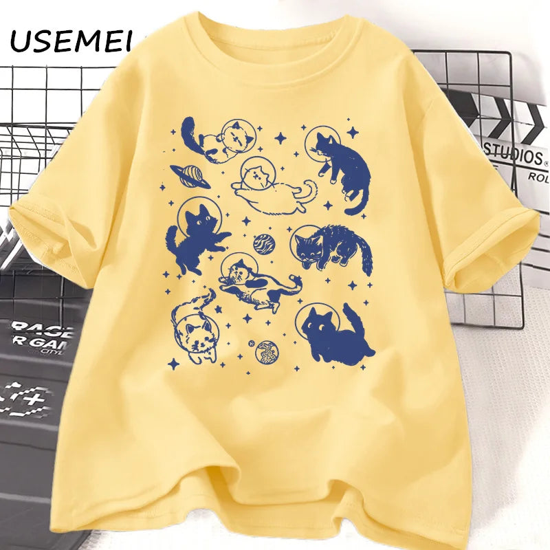 Retro Aesthetic Cat T-Shirt, Casual Top