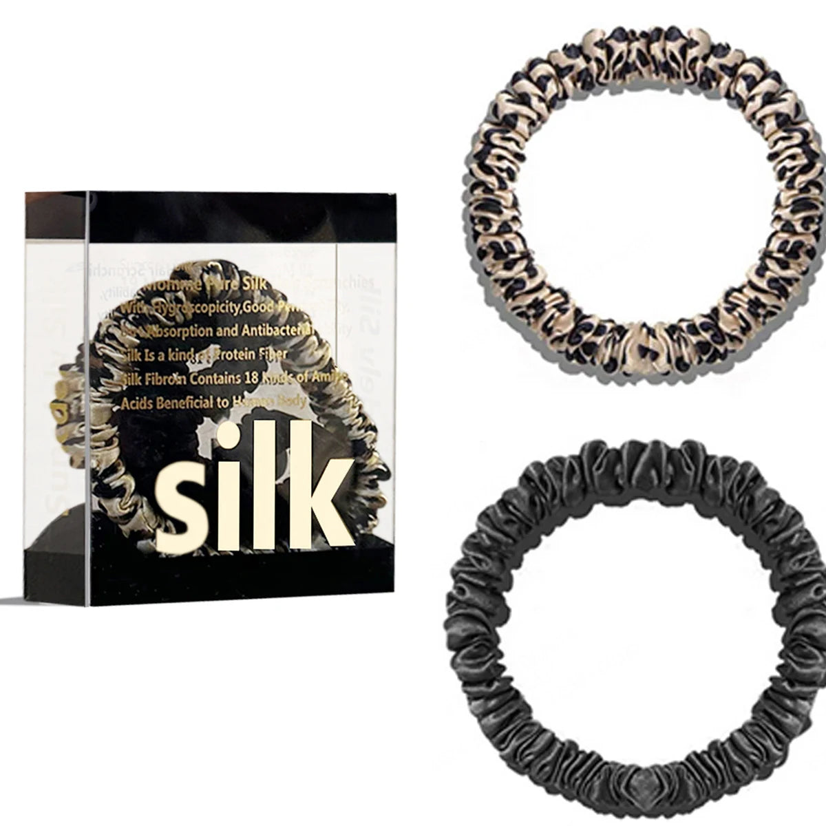2PCS Box Mulberry Silk Scrunchies Women Grils Hair Ties for Hair Sleep No Damage Hairband Curly Hair Elastics Ponytail Holder