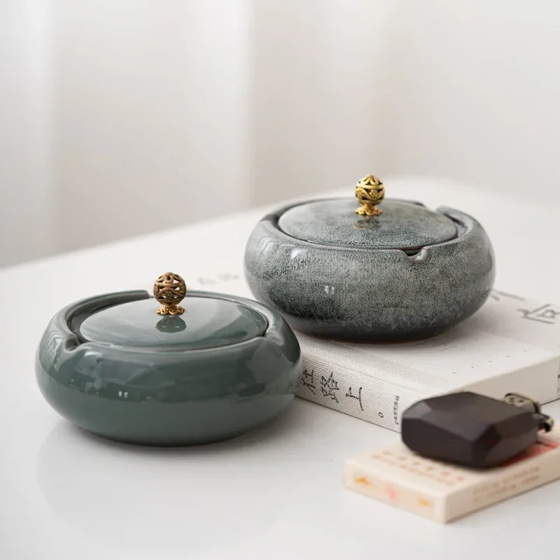 European Ceramic Ashtray with Lid – Creative Home & Office Decor