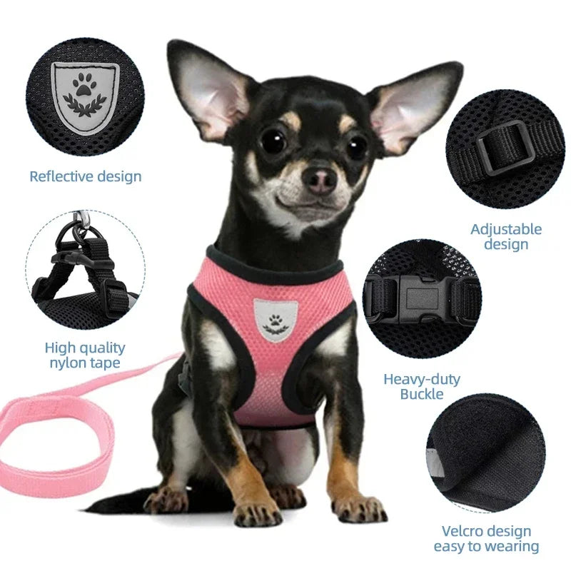 Cat & Dog Harness Vest – Adjustable Mesh Leash Collar for Small to Medium Pets
