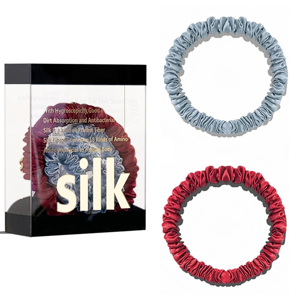 2PCS Box Mulberry Silk Scrunchies Women Grils Hair Ties for Hair Sleep No Damage Hairband Curly Hair Elastics Ponytail Holder