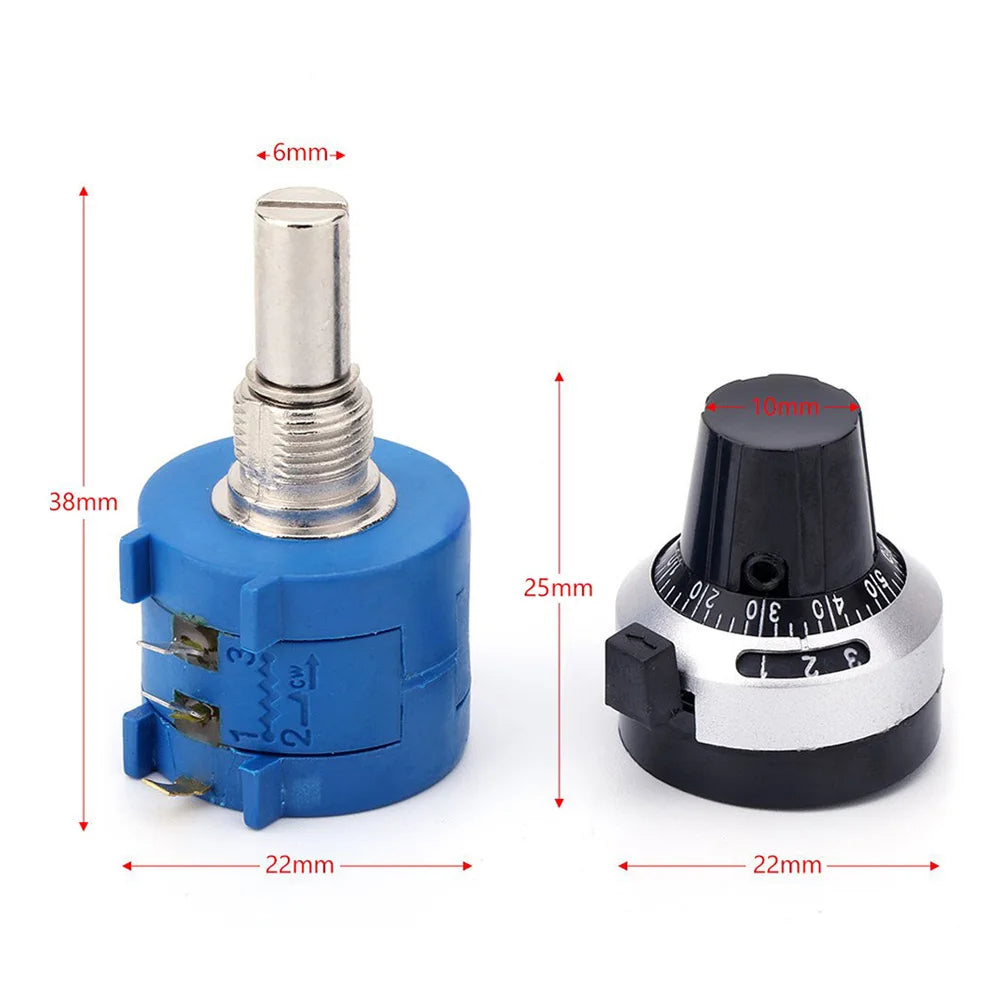 3590S Wirewound Potentiometer 500R 1K 2K 5K 10K 20K 50K 100K Ohm with High Precision 10 Turns Rotary Potentiometer Dial Knob