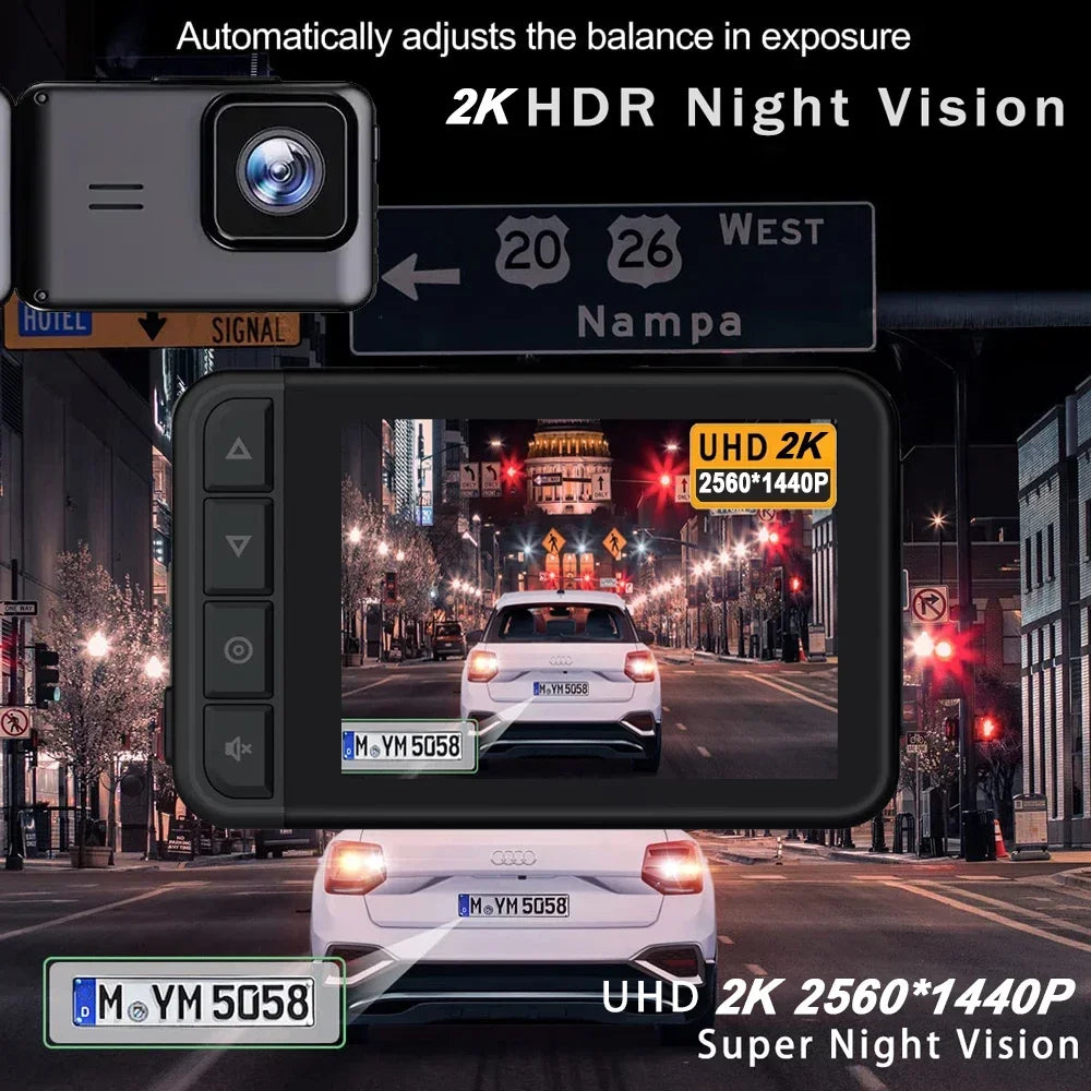 2K 3-Lens WiFi Car DVR Dash Cam with Night Vision & Parking Monitor 🚗📷