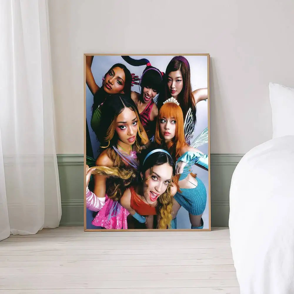 Popular Kpop Band K-Katseye Anime Posters Sticky Fancy Wall Sticker For Living Room Bar Decoration Room Wall Decor