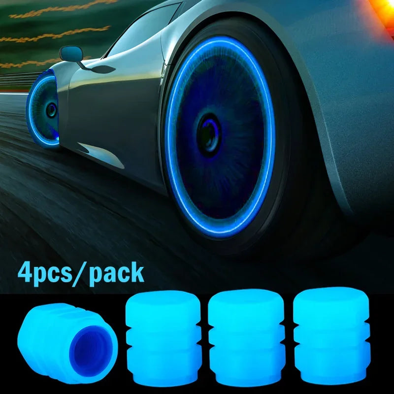 4Pcs Car Luminous Tire Valve Cap Motorcycle Bike Wheel Nozzle Night Glowing Fluorescent Decor Tyre Valve Stem Luminous Caps