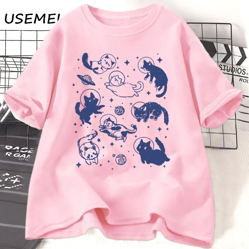 Retro Aesthetic Cat T-Shirt, Casual Top
