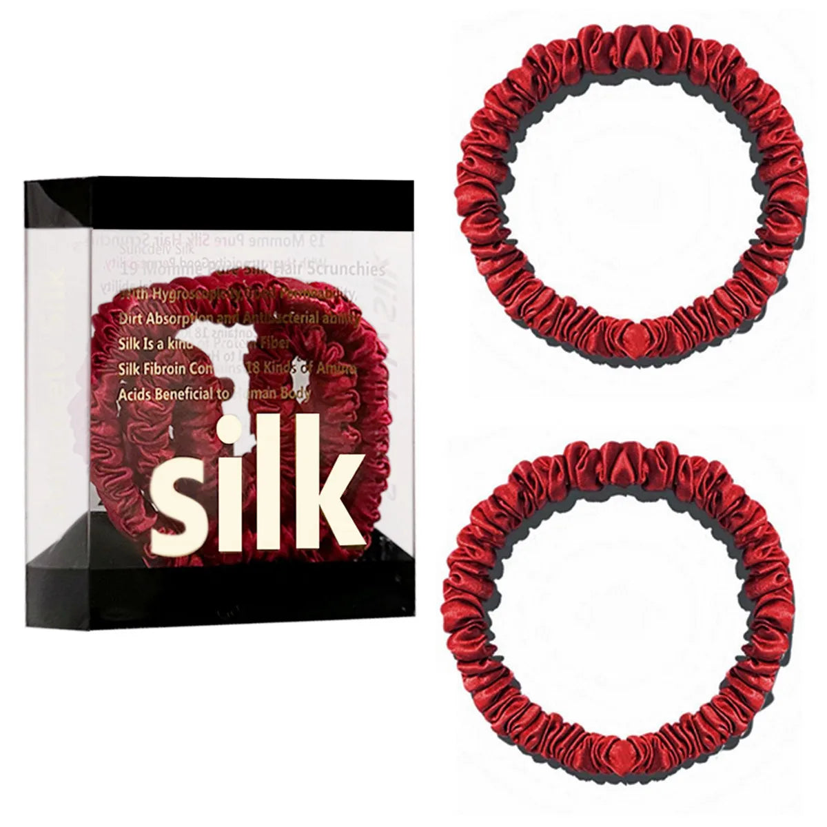 2PCS Box Mulberry Silk Scrunchies Women Grils Hair Ties for Hair Sleep No Damage Hairband Curly Hair Elastics Ponytail Holder
