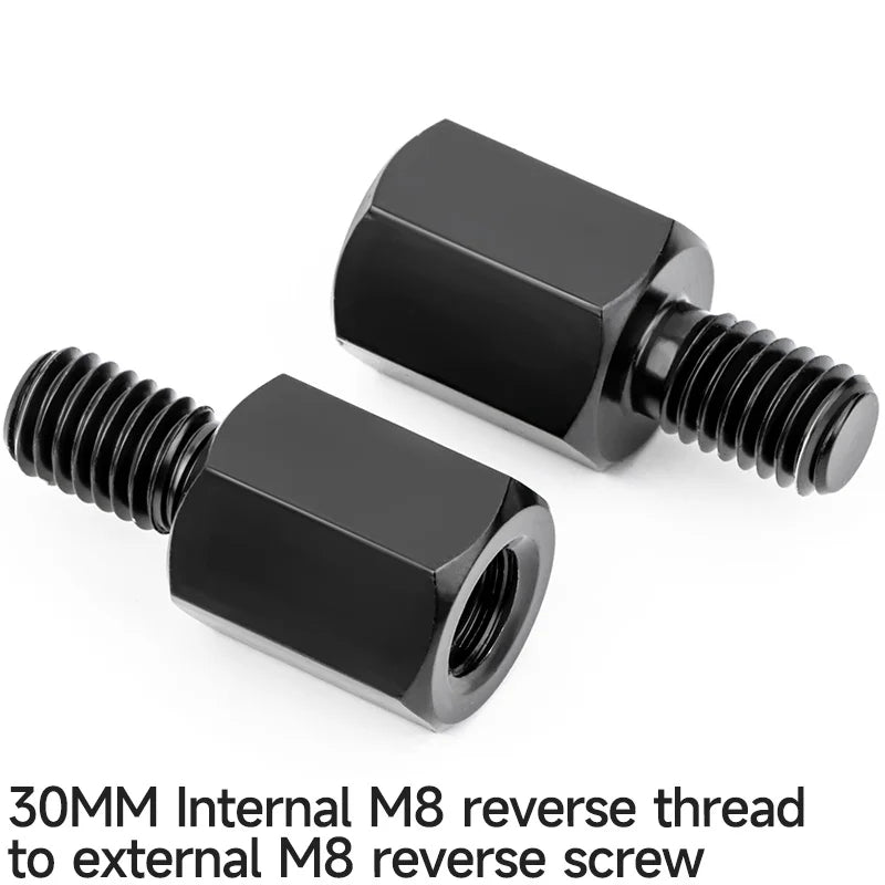 2PCS Longer Extension Black Motorcycle Rear Mirror Adapter M8 8mm M10 10mm Anti clockwise Right Left Hand Thread Changing Screw