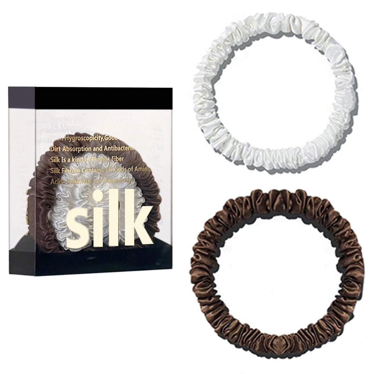 2PCS Box Mulberry Silk Scrunchies Women Grils Hair Ties for Hair Sleep No Damage Hairband Curly Hair Elastics Ponytail Holder