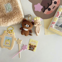 Japanese Style Kawaii Cartoon Bear  Photo Card Holder Keyring Cute Bear K-Pop Idol Keychain For 2 Inch Photo School License Case