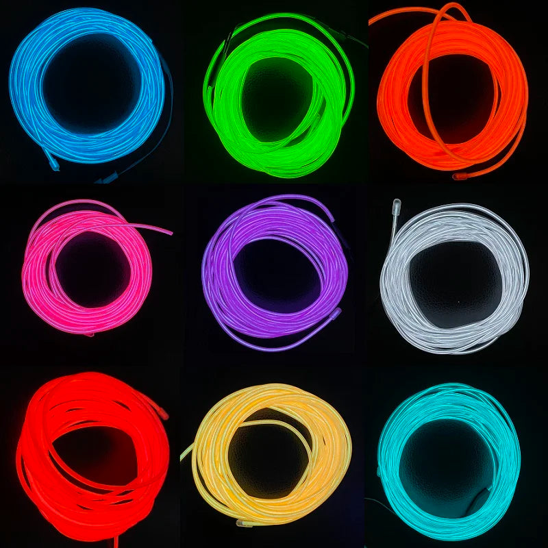 1m 3m 5m Glow EL Wire Neon Cable for Christmas Dance Party DIY Costumes Multicolor Illuminated Light AA Battery  Lamp LED Strip