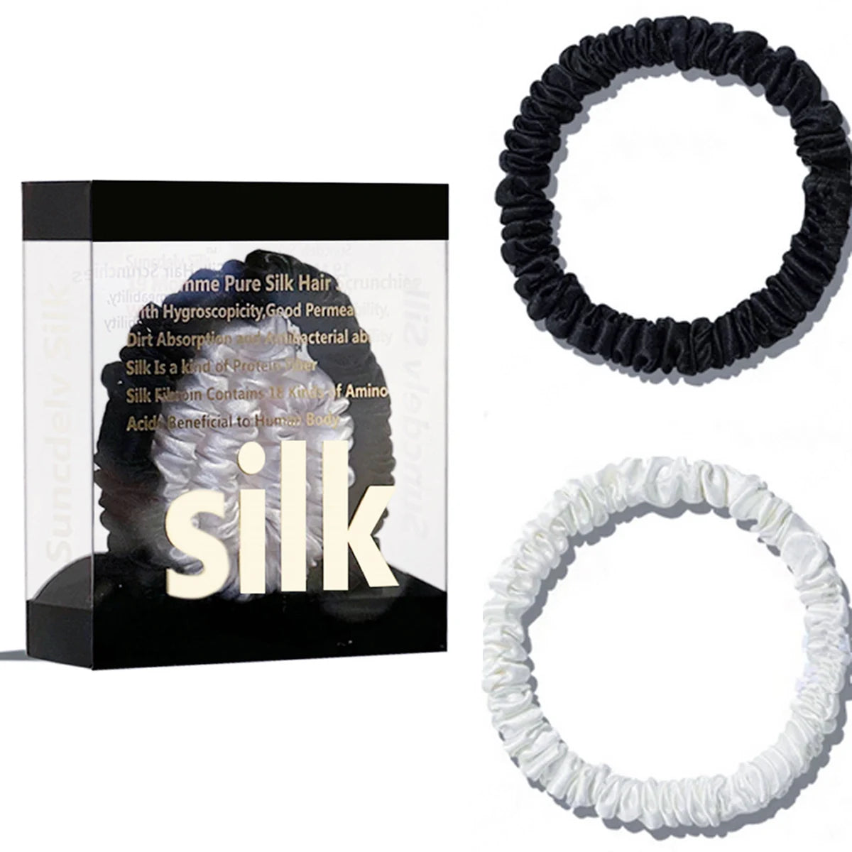 2PCS Box Mulberry Silk Scrunchies Women Grils Hair Ties for Hair Sleep No Damage Hairband Curly Hair Elastics Ponytail Holder