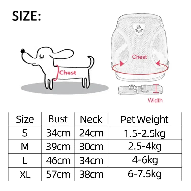 Cat & Dog Harness Vest – Adjustable Mesh Leash Collar for Small to Medium Pets