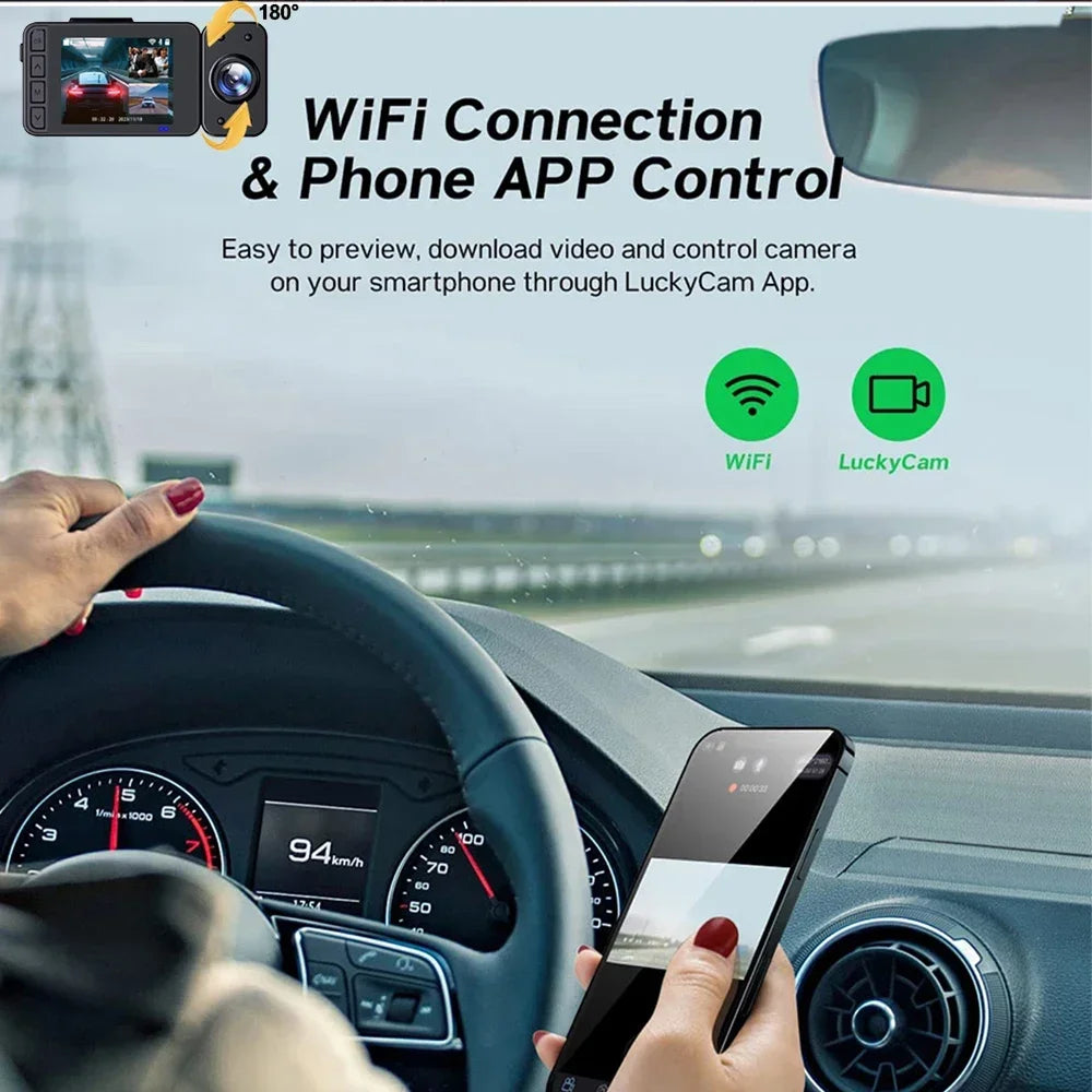2K 3-Lens WiFi Car DVR Dash Cam with Night Vision & Parking Monitor 🚗📷