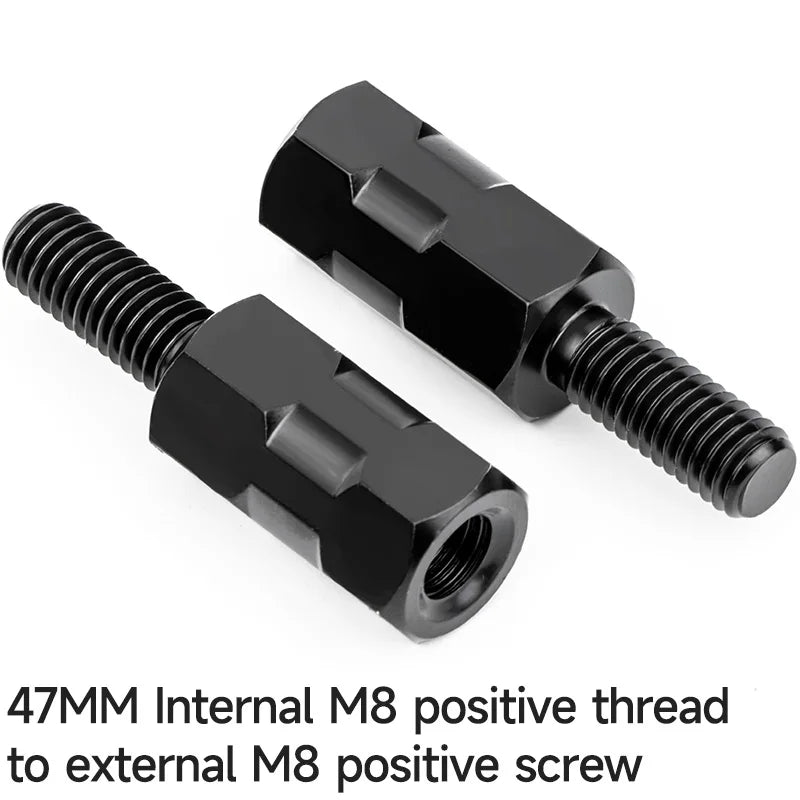 2PCS Longer Extension Black Motorcycle Rear Mirror Adapter M8 8mm M10 10mm Anti clockwise Right Left Hand Thread Changing Screw