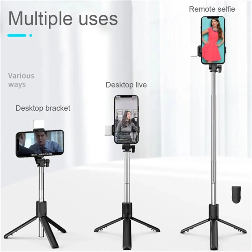 Portable Bluetooth Selfie Stick Tripod – Extendable Phone Holder with Remote & Fill Light
