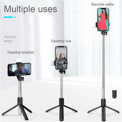 Portable Bluetooth Selfie Stick Tripod – Extendable Phone Holder with Remote & Fill Light