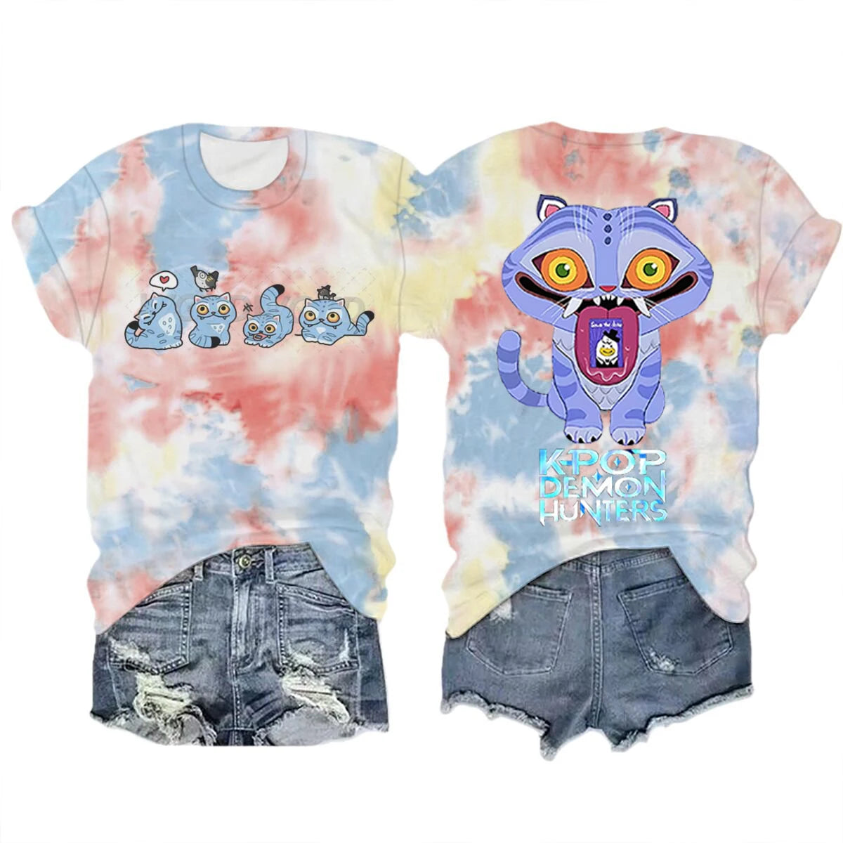 Derpy Tiger Kpop Demon Hunters Shirt Manga Tee for Fans Crew Neck Short Sleeve Tee K-pop Demon Hunters Tiger Funny T Shirts