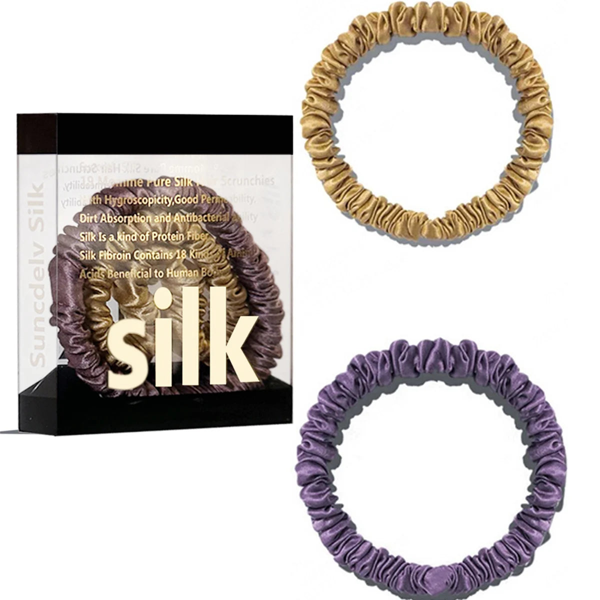 2PCS Box Mulberry Silk Scrunchies Women Grils Hair Ties for Hair Sleep No Damage Hairband Curly Hair Elastics Ponytail Holder