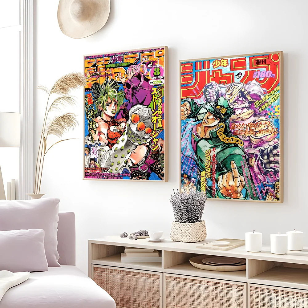 Anime J-JoJo Bizarre Adventure Retro WhitePaper Sticky Poster Home living room Wall Art Garage Room Decor