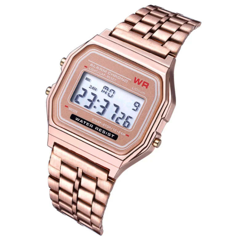 F91W LED Digital Watch – Steel Band, Multi-Functional Sports & Business Clock