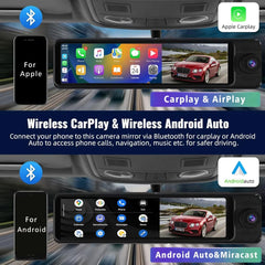 3 Channel 11" Mirror Dash Cam with Front 4K, in-Cabin & Rear 1080P Cameras, Enhanced Night Vision, G-Sensor & Parking Monitor,Tr