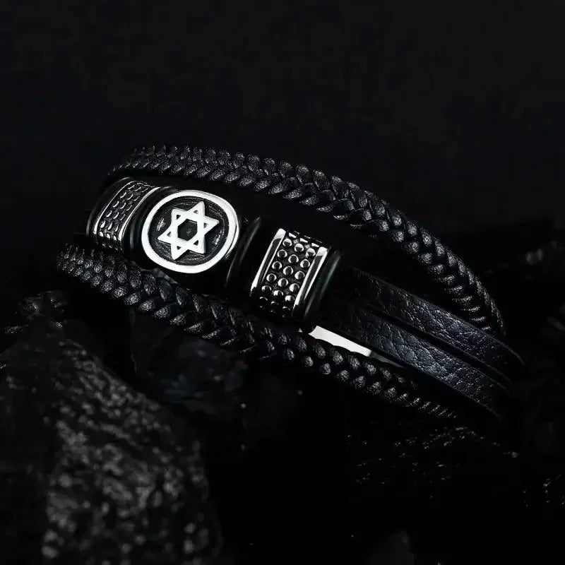 Men’s Star of David Bracelet – Vintage Leather Braided Judaica Jewelry ✡️🖤