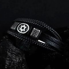 Men’s Star of David Bracelet – Vintage Leather Braided Judaica Jewelry ✡️🖤