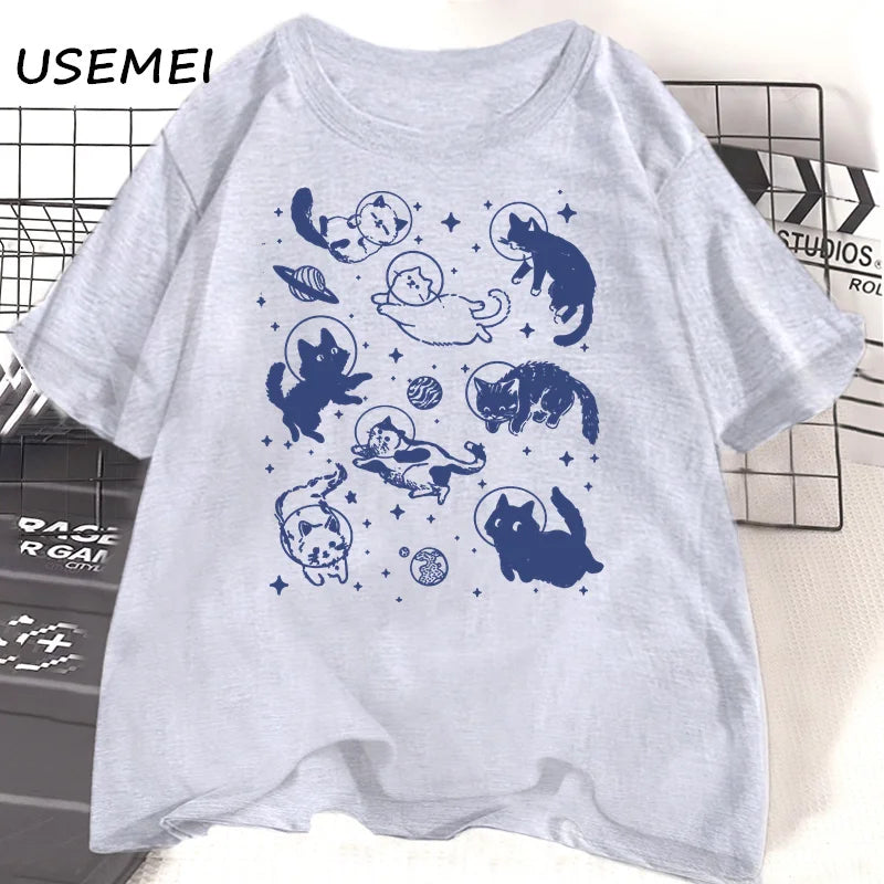 Retro Aesthetic Cat T-Shirt, Casual Top