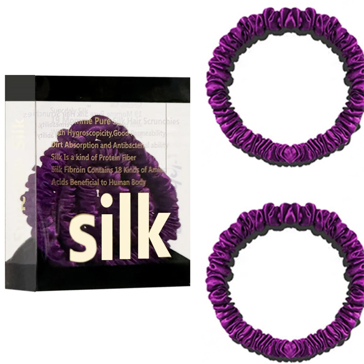 2PCS Box Mulberry Silk Scrunchies Women Grils Hair Ties for Hair Sleep No Damage Hairband Curly Hair Elastics Ponytail Holder