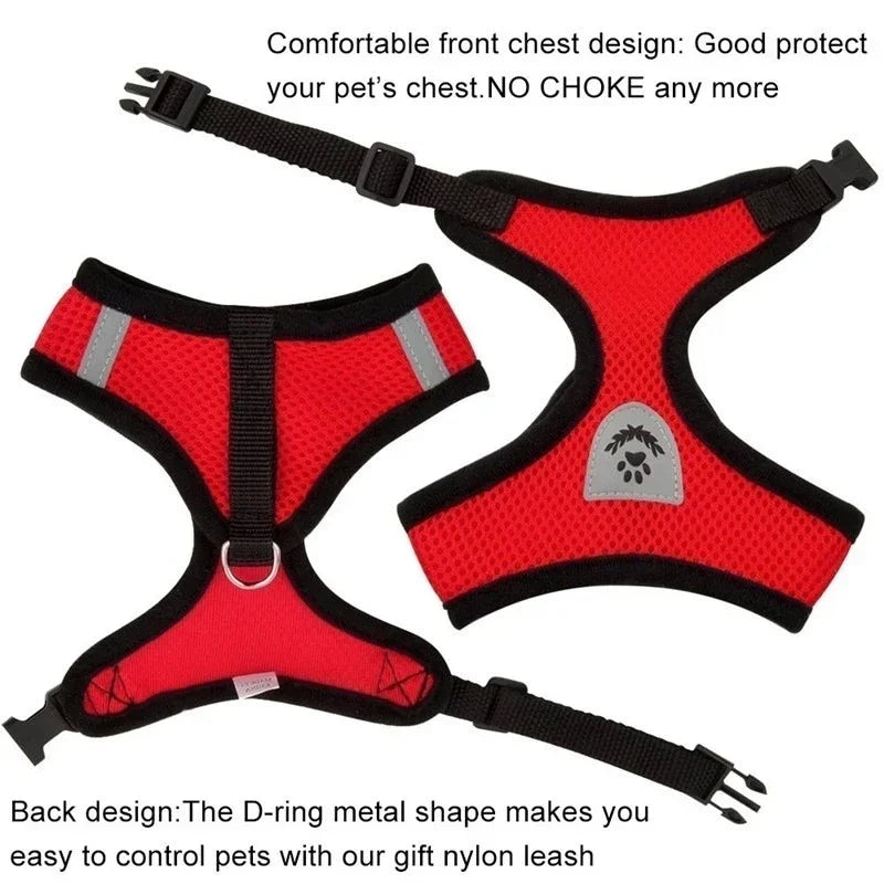 Cat & Dog Harness Vest – Adjustable Mesh Leash Collar for Small to Medium Pets