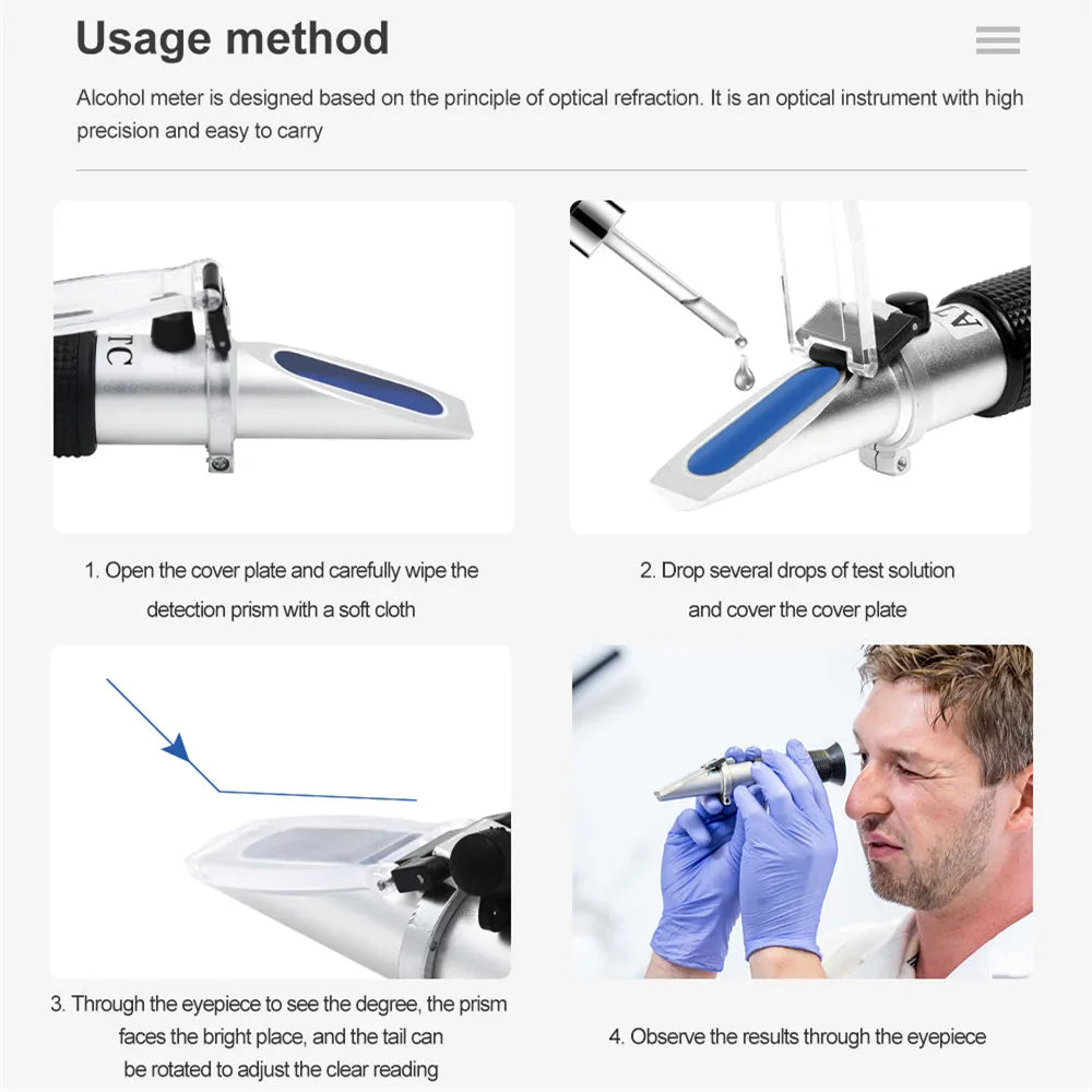 Handheld Alcohol Refractometer – 0–80% for Spirits & Brewing