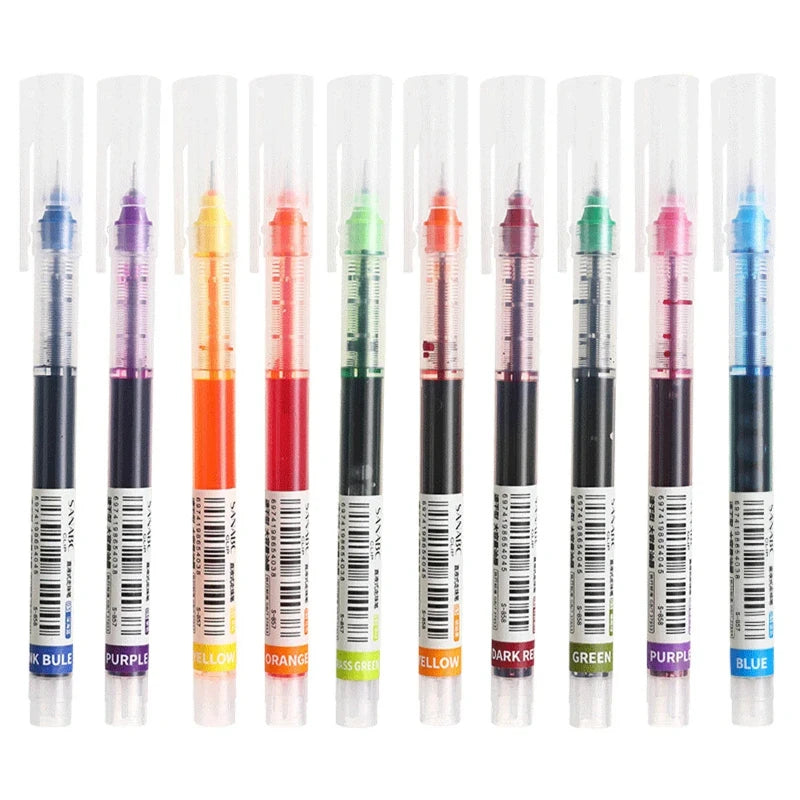 10pcs Needle Gel Pens – High-Quality Liquid Ballpoint, Kawaii Stationery