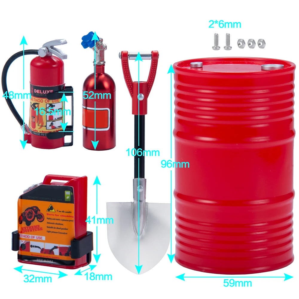 1:10 Scale Accessories Simulated Decoration Tools Shovel Fire Extinguisher Oil Drum for RC Crawler Car TRX4 SCX10 Mini Toys
