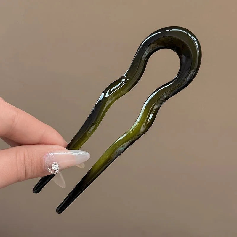 U-Shaped Tortoiseshell Hair Fork – Acrylic Hairpin & Geometric Hair Accessory