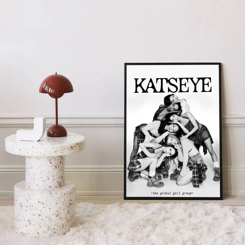 Popular Kpop Band K-Katseye Anime Posters Sticky Fancy Wall Sticker For Living Room Bar Decoration Room Wall Decor