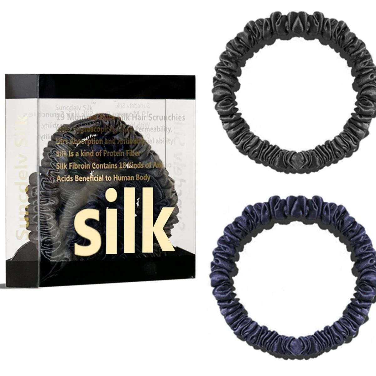 2PCS Box Mulberry Silk Scrunchies Women Grils Hair Ties for Hair Sleep No Damage Hairband Curly Hair Elastics Ponytail Holder