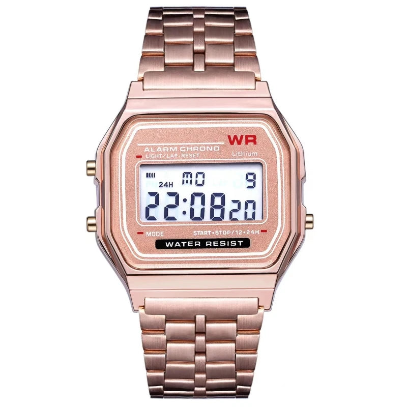 F91W LED Digital Watch – Steel Band, Multi-Functional Sports & Business Clock