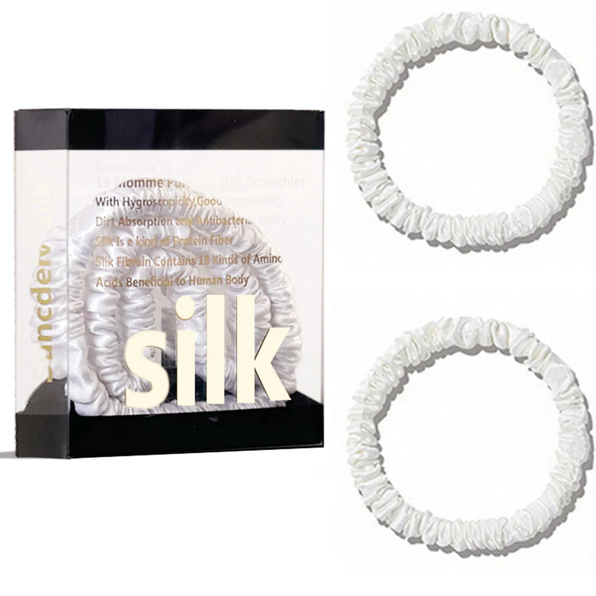 2PCS Box Mulberry Silk Scrunchies Women Grils Hair Ties for Hair Sleep No Damage Hairband Curly Hair Elastics Ponytail Holder